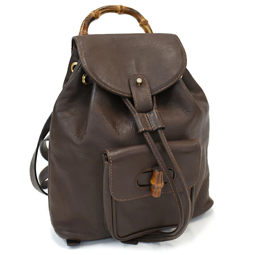 Gucci Bamboo Backpack Rucksack Daybag Rucksack 003 2058 0030 Leather Dark Brown